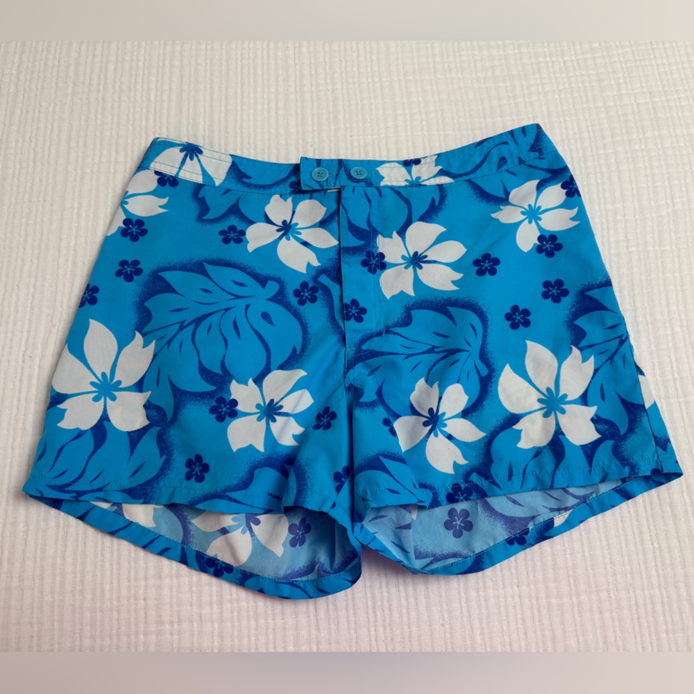 Vintage Y2K 90’s Xhilaration Bright Blue Hawaiian Floral Shorts Size S Summer